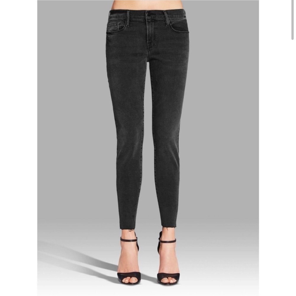Frame Le Garçon Boyfriend Jeans Size 27 | Black Distressed Cropped Raw Hem